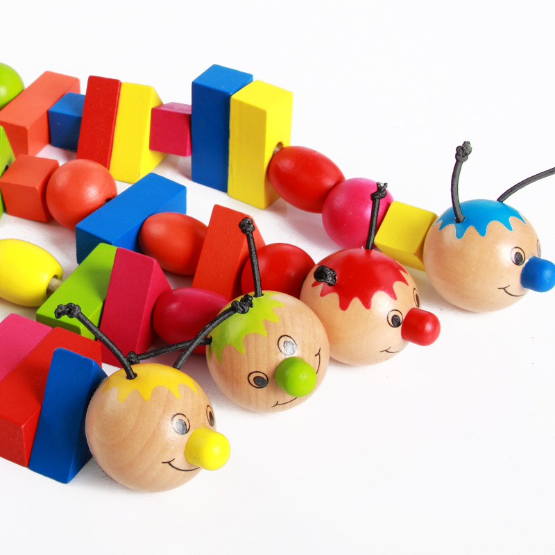 毛毛蟲認知木質串珠玩具 早教益智穿繩子玩具 動手動腦DIY玩具批發・進口・工廠・代買・代購