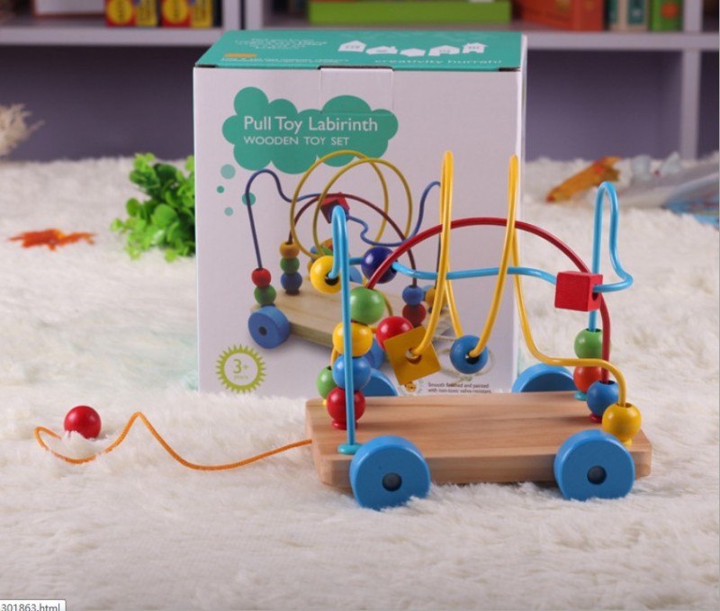 木製高檔卡通智力繞珠串珠拖車兒童早教益智寶寶玩具1-3歲批發・進口・工廠・代買・代購