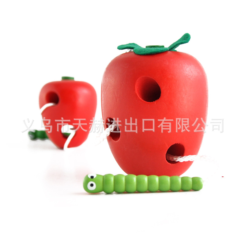木製玩具批發寶寶益智動手動腦玩具小蟲吃水果 蟲吃蘋果串珠串線批發・進口・工廠・代買・代購