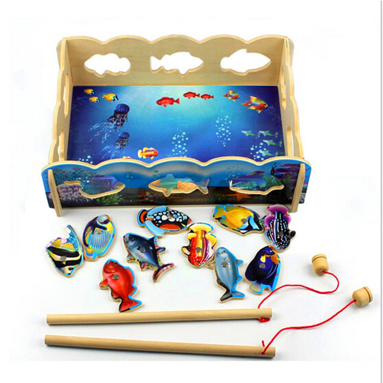 叮當木磁性釣釣樂 幼兒童趣味釣魚拼圖玩具 親子木製玩具 帶圍欄批發・進口・工廠・代買・代購