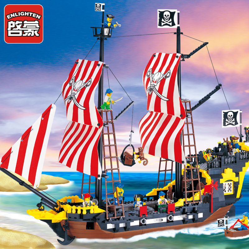 啟蒙軍事海盜船系列黑珍珠男孩兒童拼裝組裝益智玩具積木模型308批發・進口・工廠・代買・代購