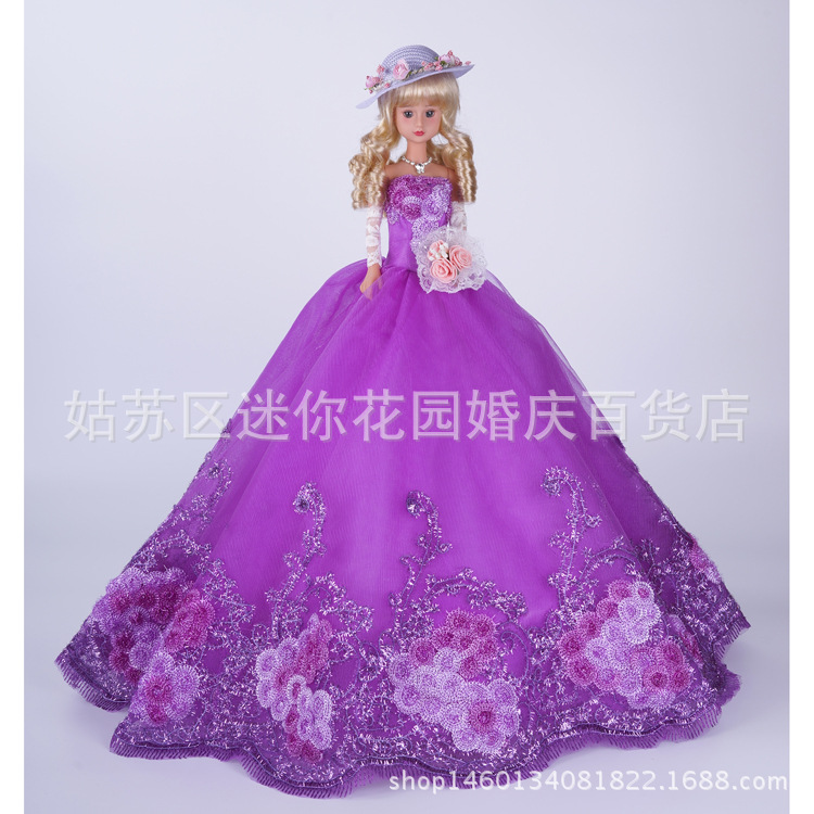 精美禮品婚紗娃娃紫色齊地50厘米高手工草帽造型影樓道具結婚禮物工廠,批發,進口,代購