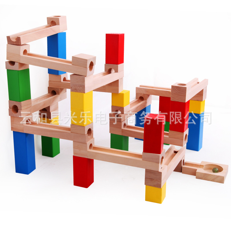 木製滾珠積木 拆裝組合兒童玩具 54粒彈珠積木軌道批發・進口・工廠・代買・代購