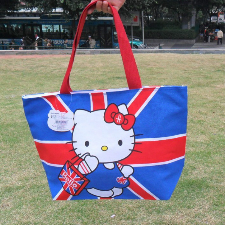 hello kitty英倫米字旗大號純棉單肩佈包時尚休閒購物媽咪袋批發工廠,批發,進口,代購