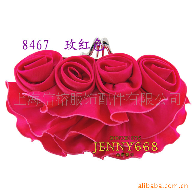 2013年春季款  玫瑰花綢緞玫紅色新娘手拿包晚宴包手袋工廠,批發,進口,代購