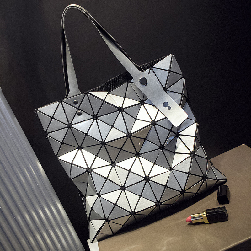 2015夏季新款簡約潮流女包韓版幾何拼接菱格折疊鐳射包單肩手提包工廠,批發,進口,代購