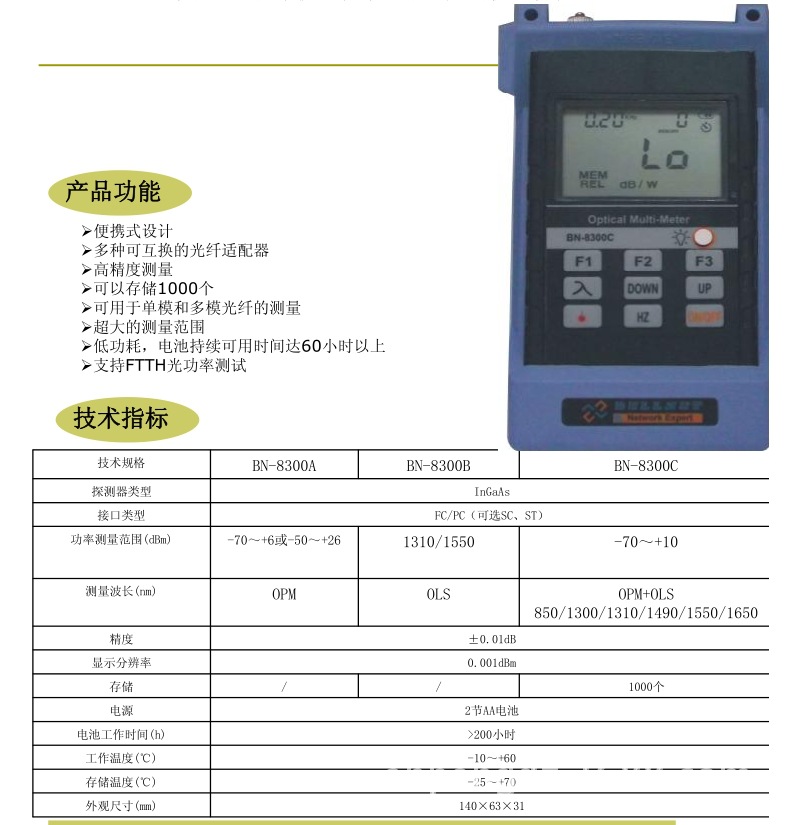 BN8300-系列低功耗基本型光功率計批發・進口・工廠・代買・代購