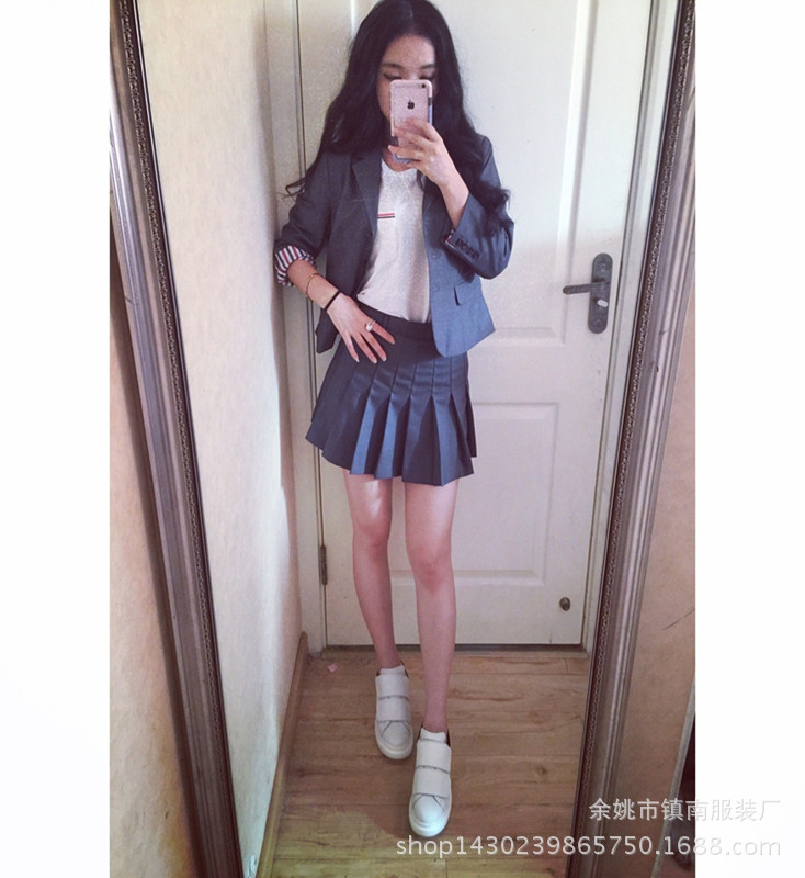 thom browne 女式基礎款羊毛職業西裝高腰修身九分袖工廠,批發,進口,代購