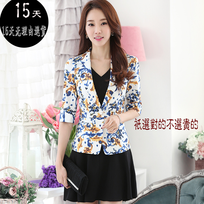 時尚休閒短袖小西裝外套女印花女士西服夏季新款韓版修身女裝正裝工廠,批發,進口,代購