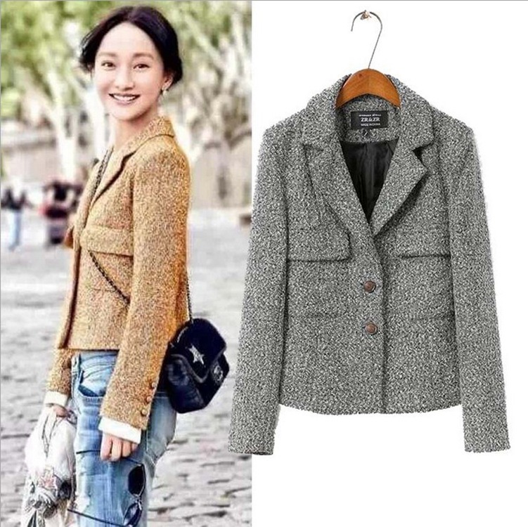 韓國代購2015秋冬新款 精品小香風修身毛呢西裝 女外套 S257工廠,批發,進口,代購