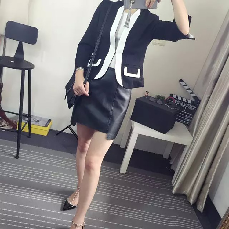 2015秋冬歐美風女裝七分袖拼色修身小西裝外套女西服上衣4525工廠,批發,進口,代購