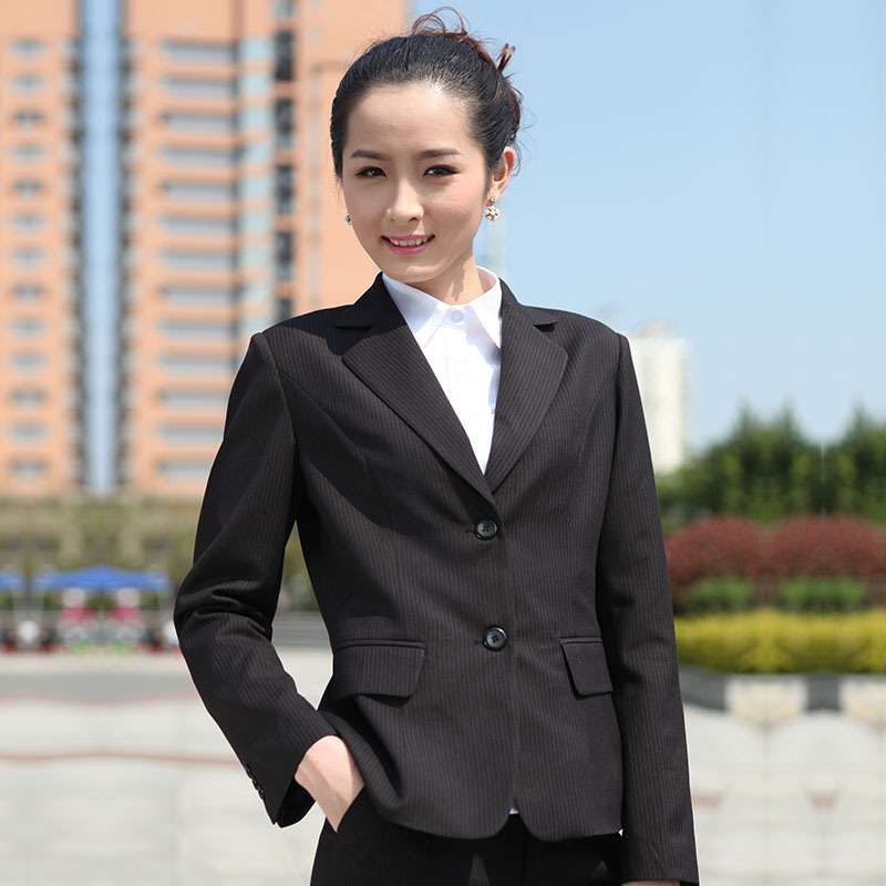 製服定製女細條紋西裝上衣-黑色 雅戈司盾政府機關 職業裝工作服工廠,批發,進口,代購