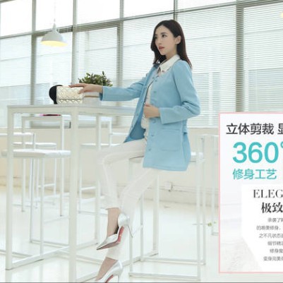 2014秋季新款韓版修身中長款西裝雙排扣小西裝 外套 女634工廠,批發,進口,代購