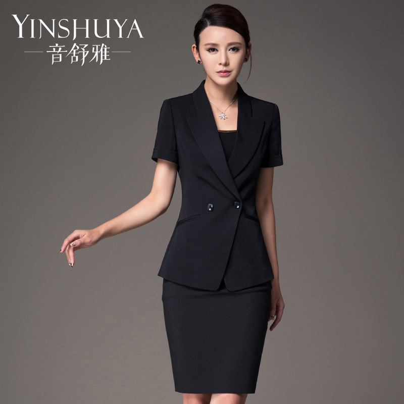 2016夏季新款短袖職業裝女裝套裝修身工作服酒店前臺房產正裝套裙工廠,批發,進口,代購