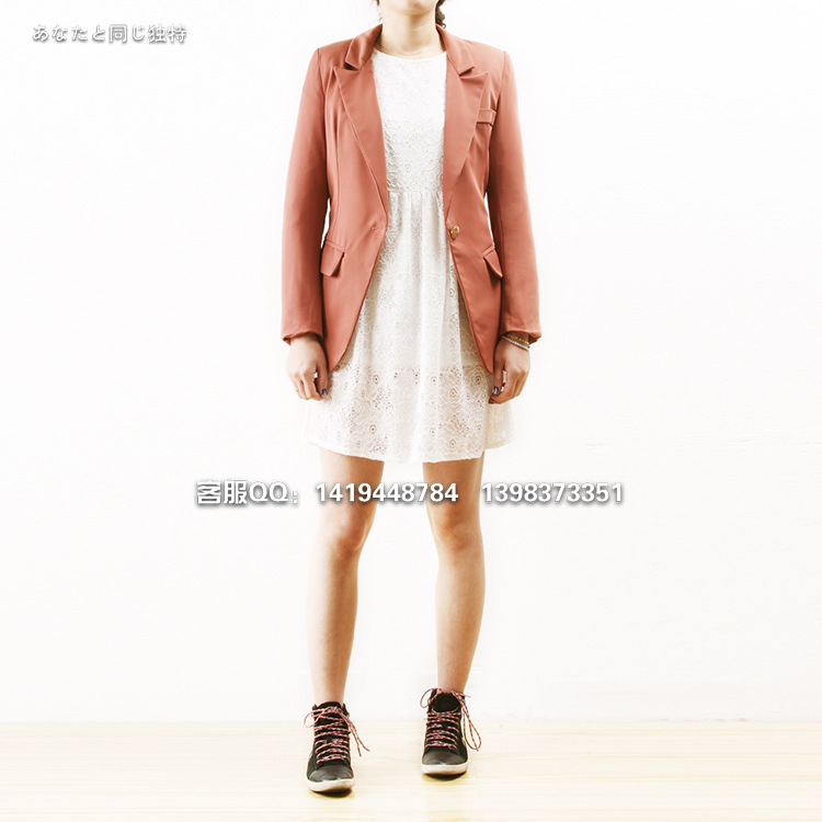 2016春秋季新款女裝 韓版背後拼接雪紡中長款修身顯瘦西裝外套工廠,批發,進口,代購