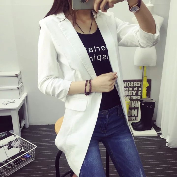 春夏季女修身一粒扣棉麻小西服顯瘦中長款西服大碼休閒外套上衣工廠,批發,進口,代購