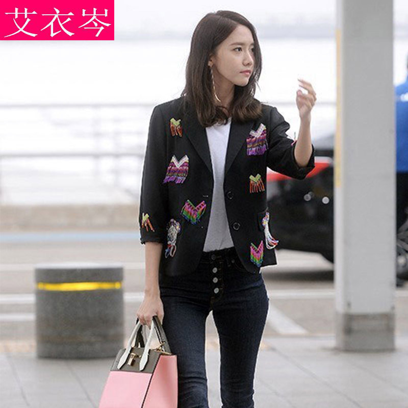 艾衣岑2016春夏季定製韓版女裝林允兒時尚同款塗鴉小西裝外套923工廠,批發,進口,代購