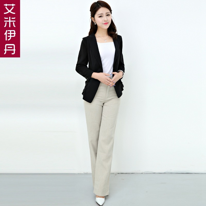 帶感時尚通勤形象 上身有型顯瘦 直筒寬松亞麻休閒長褲女裝 夏工廠,批發,進口,代購