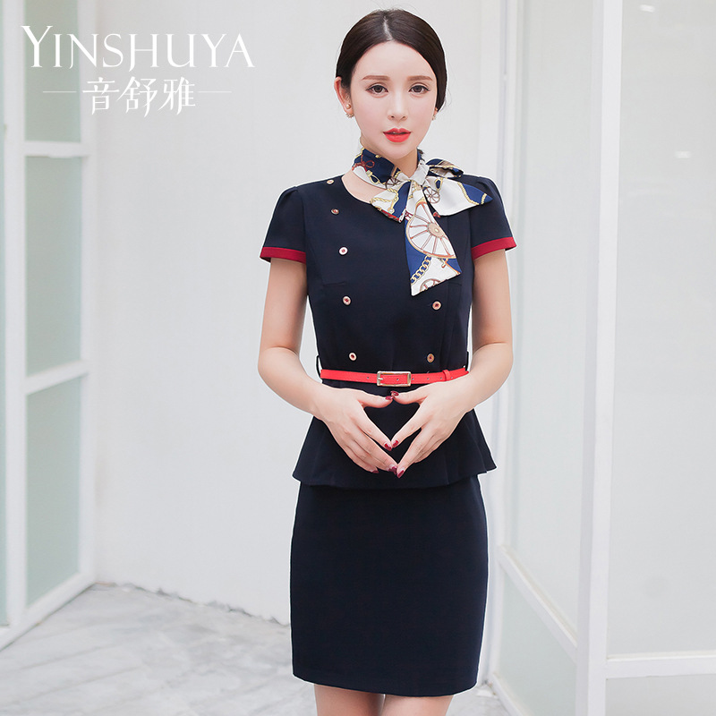 2016夏季職業裝女裝套裝套裙空姐製服短袖修身正裝美容師工作服女工廠,批發,進口,代購