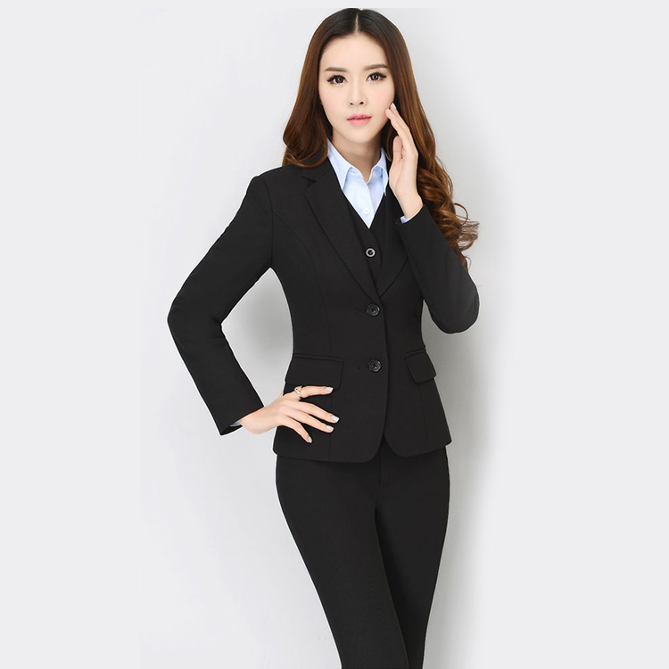 廠傢供應 女士OL職業裝二粒扣長袖西服套裝正裝修身工作服批發工廠,批發,進口,代購