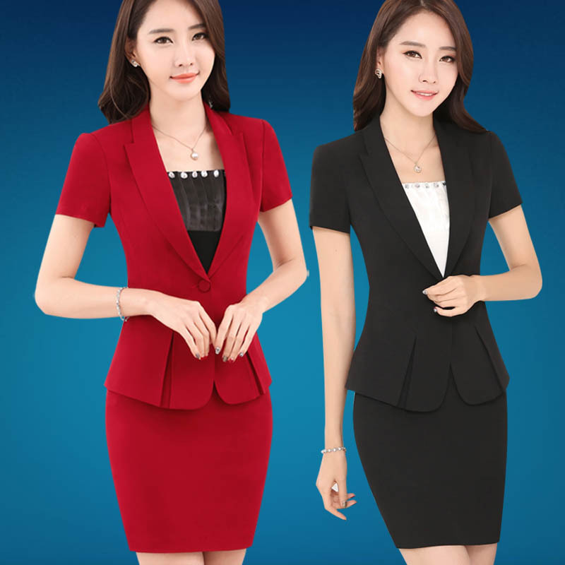 2016春夏新款通勤時尚修身短袖西服套裙 大碼職業女裝套裝工作服工廠,批發,進口,代購