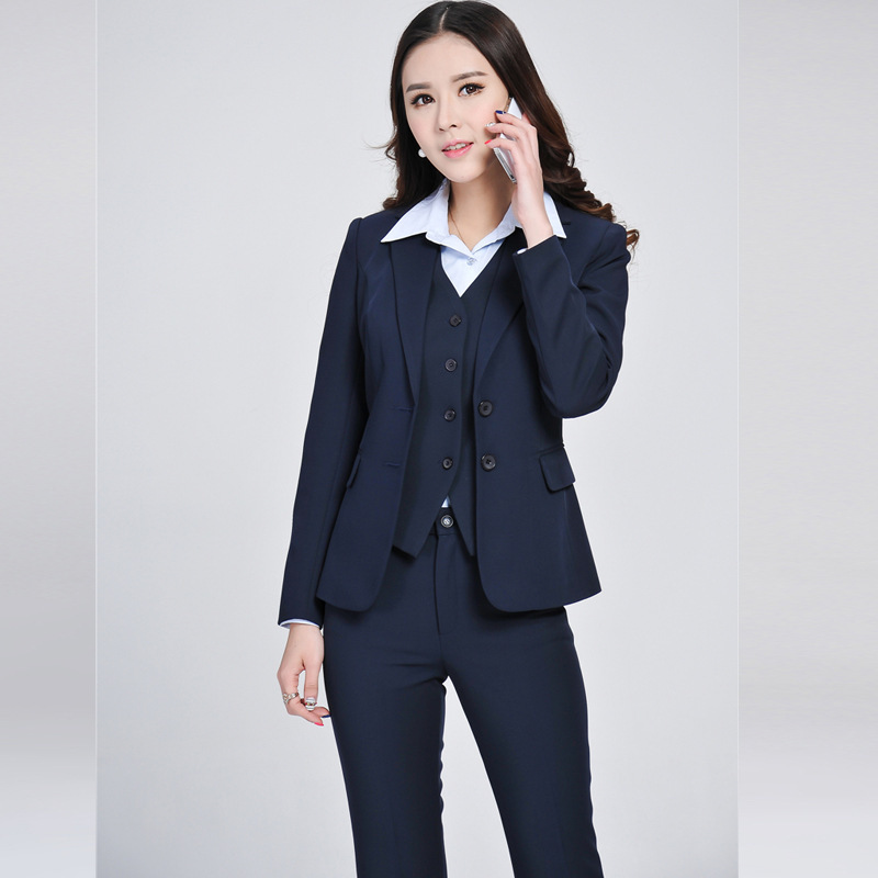女裝工衣三件套 藏藍色OL女式辦公司工作服工廠,批發,進口,代購