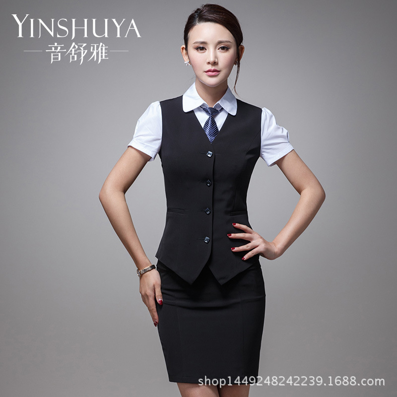 音舒雅職業裝女裝套裙職業套裝女短袖2016夏季酒店前臺製服工作服工廠,批發,進口,代購
