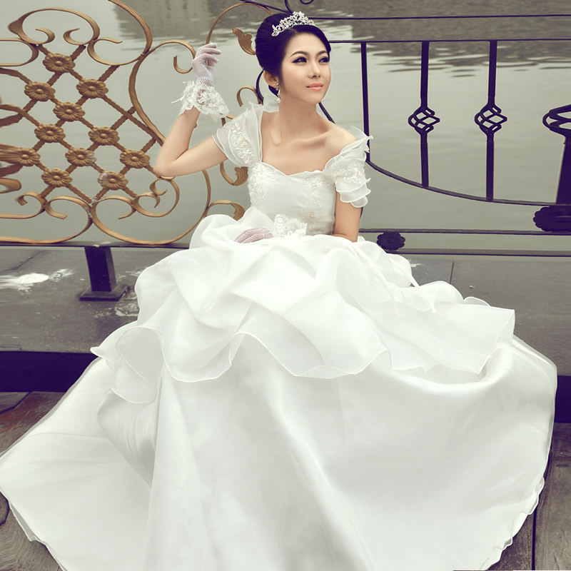 2016新款新娘婚紗禮服 奢華齊地抹胸蕾絲婚紗大碼胖mm一字肩婚紗工廠,批發,進口,代購