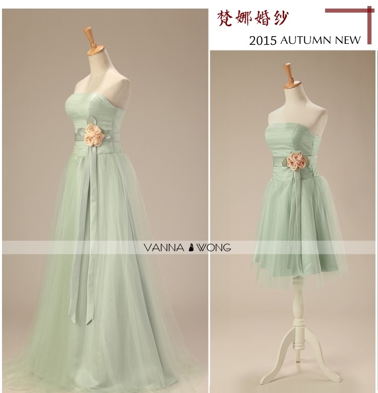 淡綠色伴娘禮服伴娘裙伴娘服秋裝長款短款秋冬小清新款雙肩帶2016工廠,批發,進口,代購