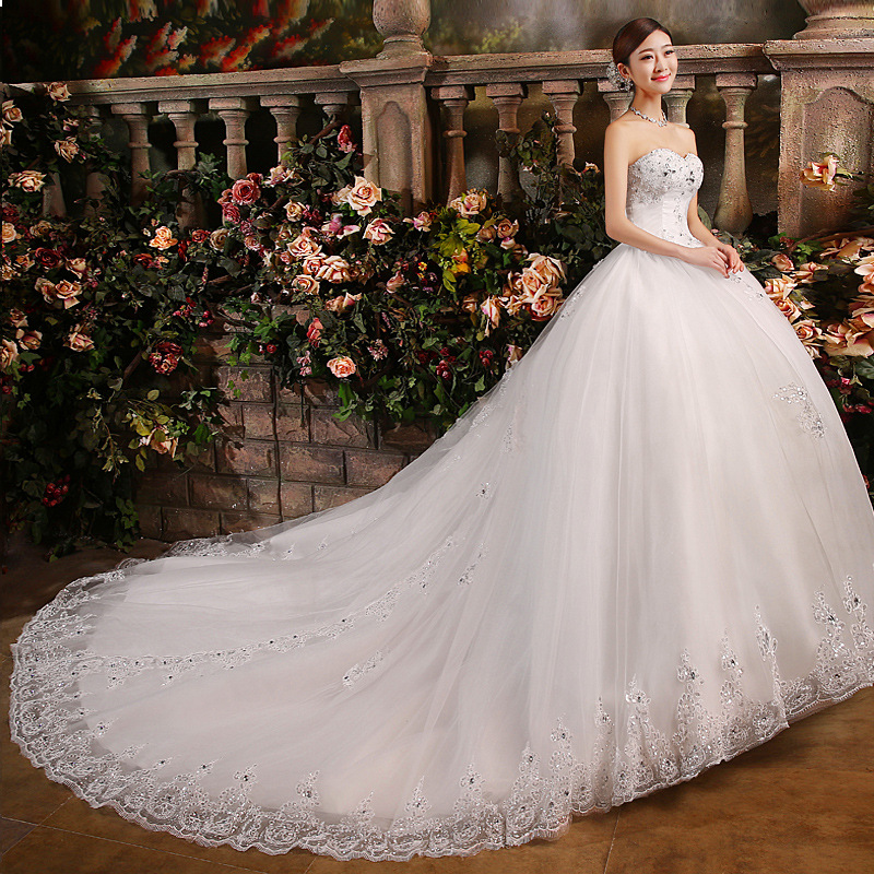 抹胸拖尾婚紗禮服新娘結婚新款2016春夏水鉆修身簡約韓式齊地批發工廠,批發,進口,代購