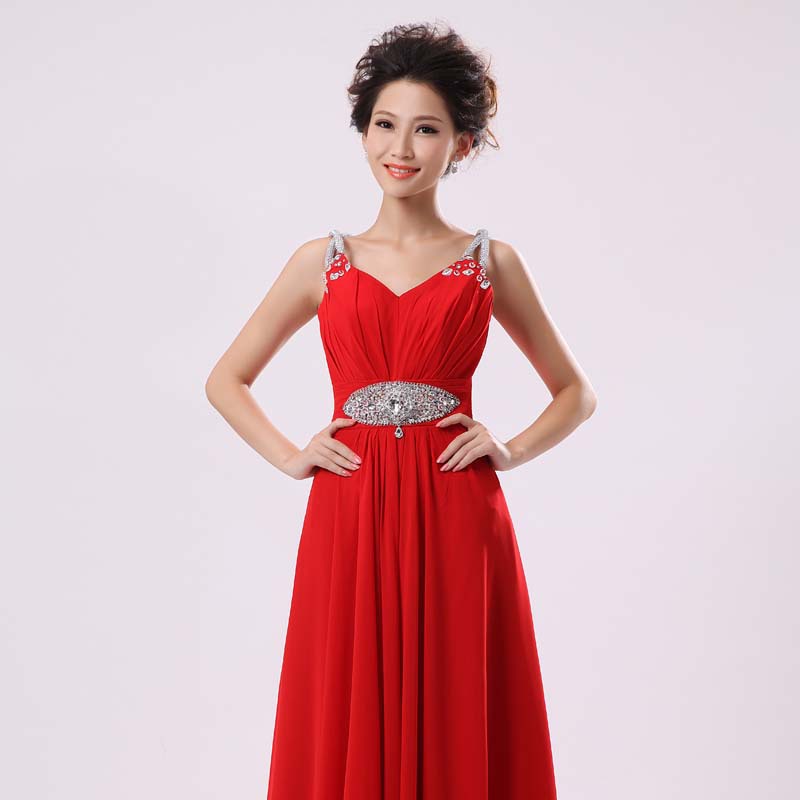 紅色新娘敬酒服夏春2016新款長款時尚雙肩雪紡拉鏈顯瘦結婚禮服女工廠,批發,進口,代購