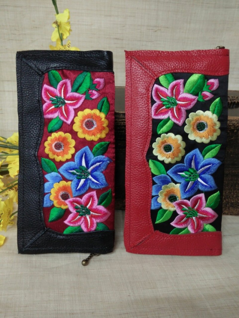 原創真皮百合花刺繡雲南民族風錢夾 新款品牌繡花包包 混批佈禦鑫工廠,批發,進口,代購