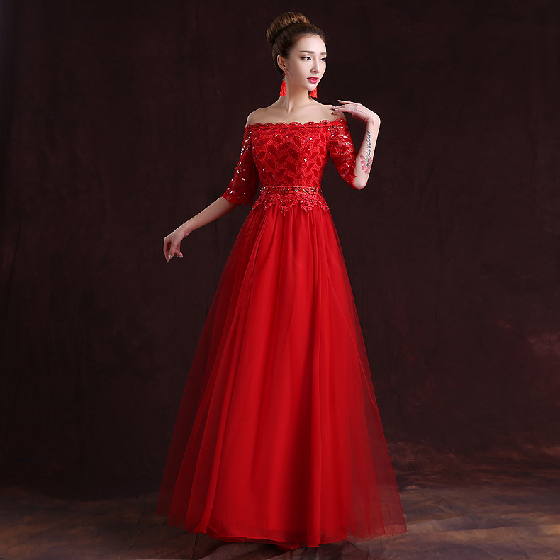 紅色抹胸2015新款婚紗禮服秋冬伴娘新娘結婚禮服長款敬酒晚禮服女批發・進口・工廠・代買・代購