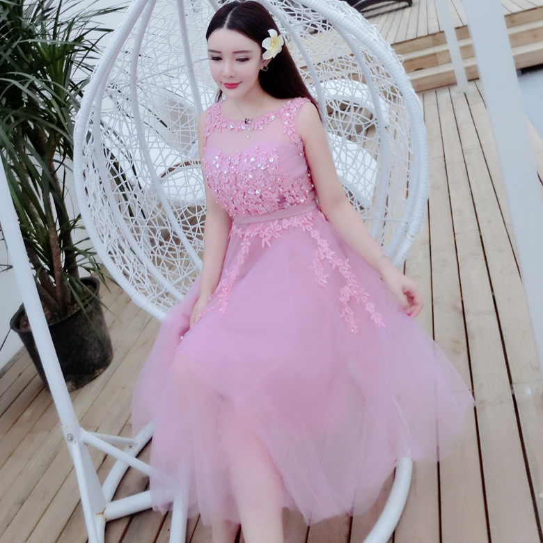 實拍2016夏季高端定製重工蕾絲釘珠繡花宴會伴娘晚禮服新款連衣裙工廠,批發,進口,代購