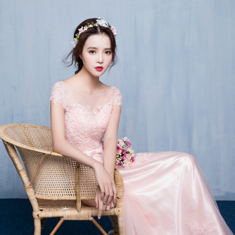 禮服2016夏春新款粉色新娘結婚晚禮服短款雙肩蕾絲宴會敬酒服女工廠,批發,進口,代購