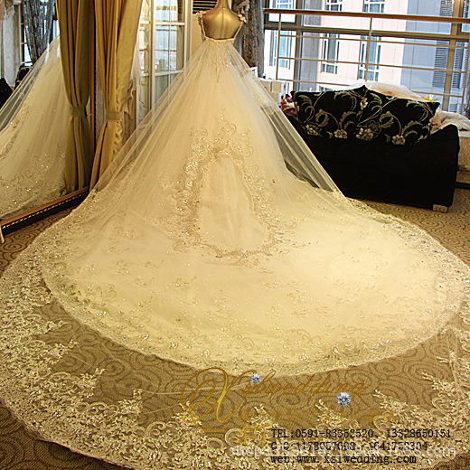 新絲璐2015奢華水晶婚紗流行古典A擺孕婦婚紗繡花蕾絲婚紗工廠,批發,進口,代購