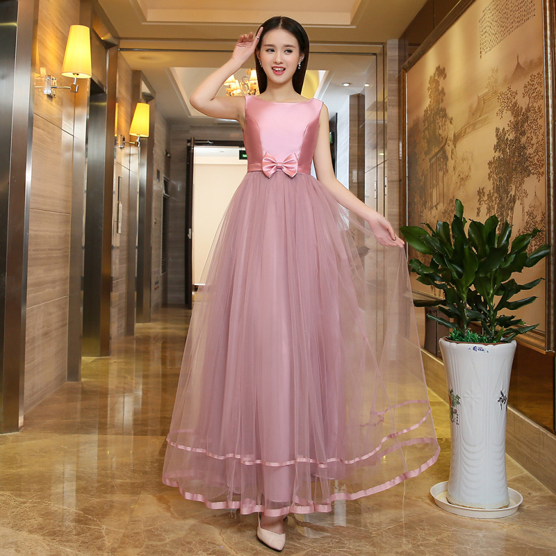 新娘婚禮伴娘服2016新款春季長款修身豆沙色伴娘裝婚禮姐妹團禮服工廠,批發,進口,代購