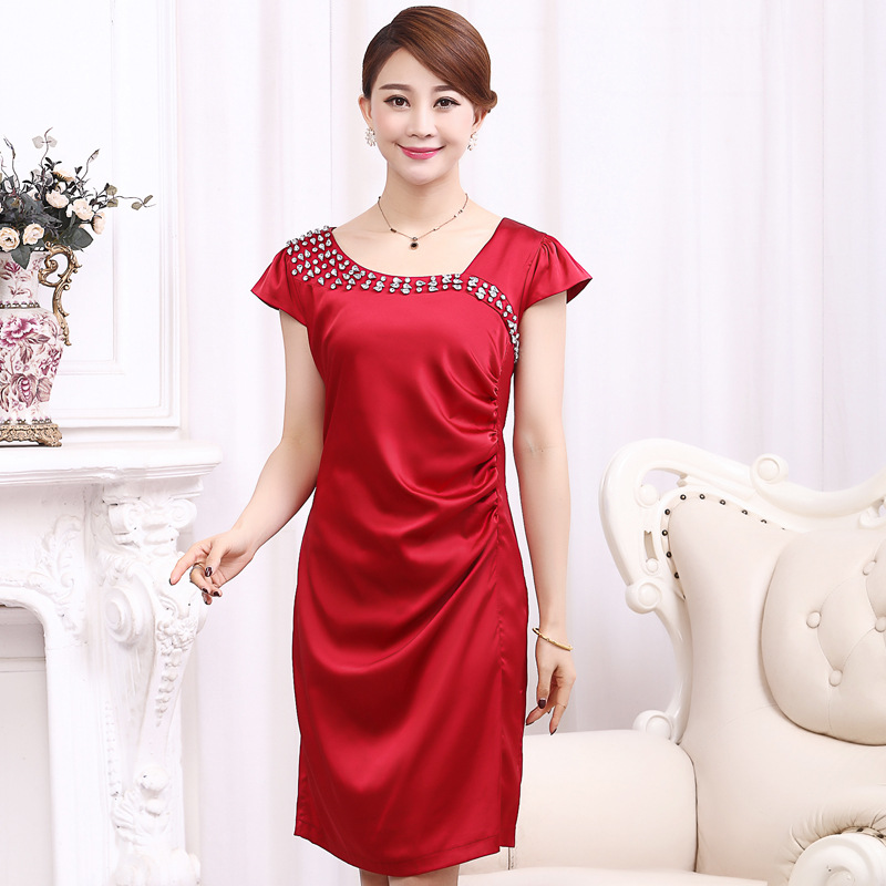 2016禮服春夏新款婚禮媽媽裝桑蠶絲高檔宴會酒紅色連衣裙工廠,批發,進口,代購
