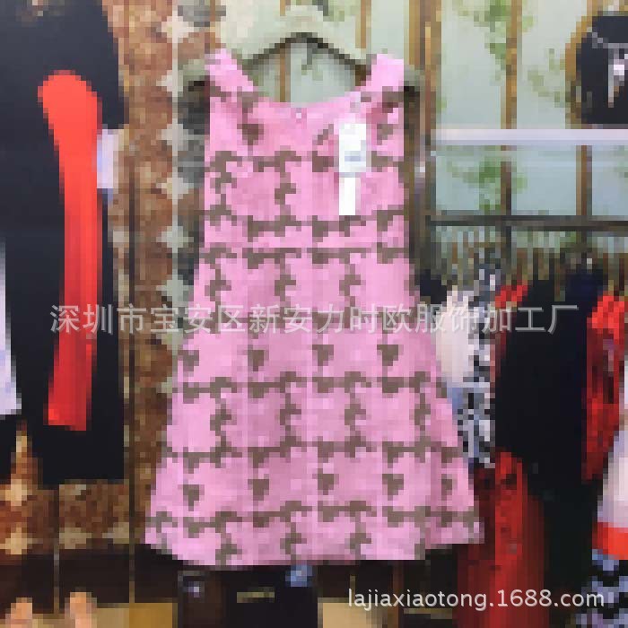 歐洲站2016新女夏裝V領印花收腰無袖連衣裙1HY2082380工廠,批發,進口,代購