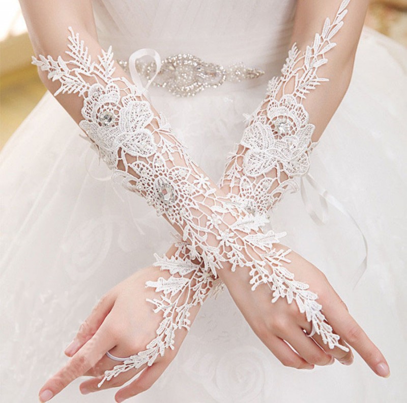 新款新娘結婚婚紗禮服手套 韓式長款蕾絲手工縫珠鉆飾婚紗手套工廠,批發,進口,代購