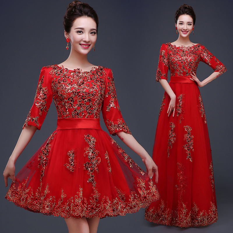 敬酒服2016新款春季新娘結婚紅色禮服長款宴會晚禮服女批發・進口・工廠・代買・代購