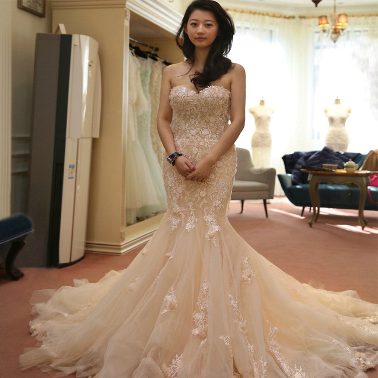 2016 高端定製婚紗  蕾絲貼花外貿婚紗 蘇州婚紗批發 抹胸婚紗工廠,批發,進口,代購