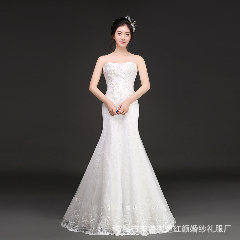 2016夏季新款婚紗 抹胸蕾絲修身韓式顯瘦性感露背新娘魚尾婚紗工廠,批發,進口,代購