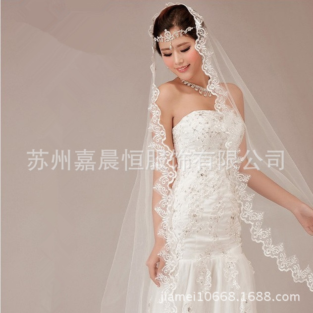 新娘頭紗婚紗禮服配件3米時尚蕾絲花邊頭紗廠傢直銷工廠,批發,進口,代購