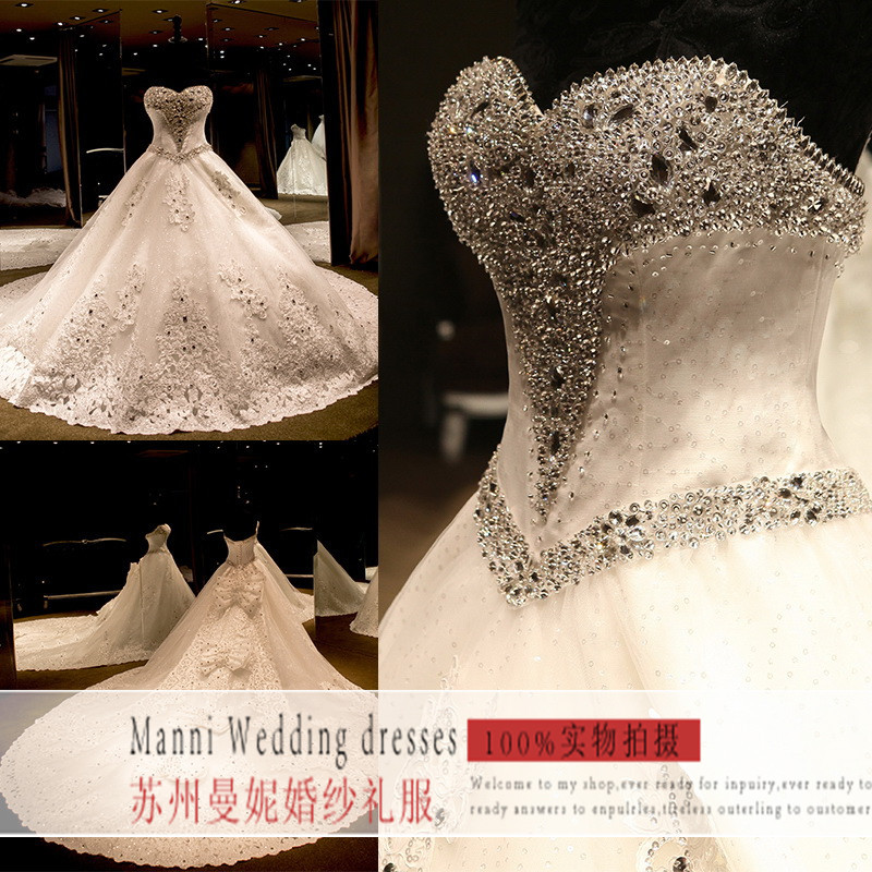 新款外貿婚紗禮服批發 韓版新娘結婚奢華水鉆高端婚紗大拖尾定製工廠,批發,進口,代購