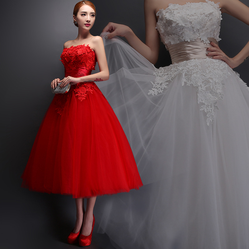 抹胸婚紗禮服2016新款紅色長款新娘結婚敬酒服短款婚禮晚禮服夏季工廠,批發,進口,代購