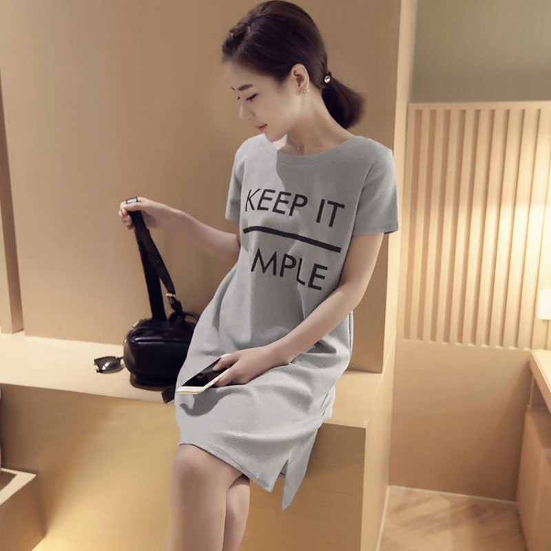 夏裝新款中長款印花女裝T恤韓版大碼胖mm休閒打底連衣裙潮 批發工廠,批發,進口,代購