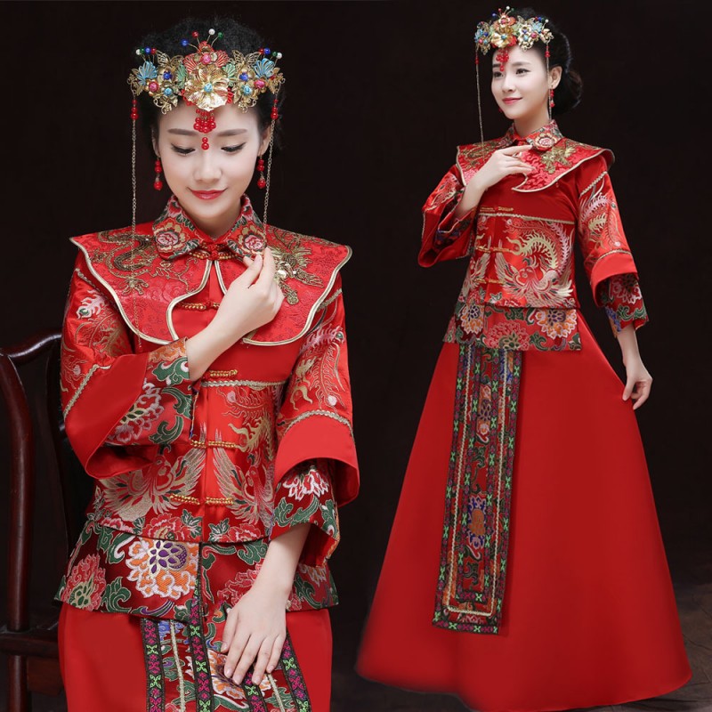 中式新娘結婚禮服刺繡龍鳳褂大碼婚服上轎服復古嫁衣孕婦秀禾服工廠,批發,進口,代購
