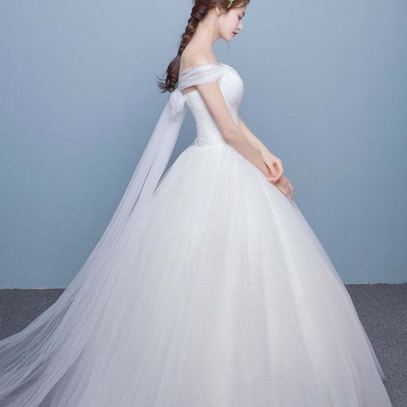 婚紗禮服2016新款一字肩齊地綁帶婚紗公主蓬蓬裙顯瘦新娘婚禮婚紗批發・進口・工廠・代買・代購