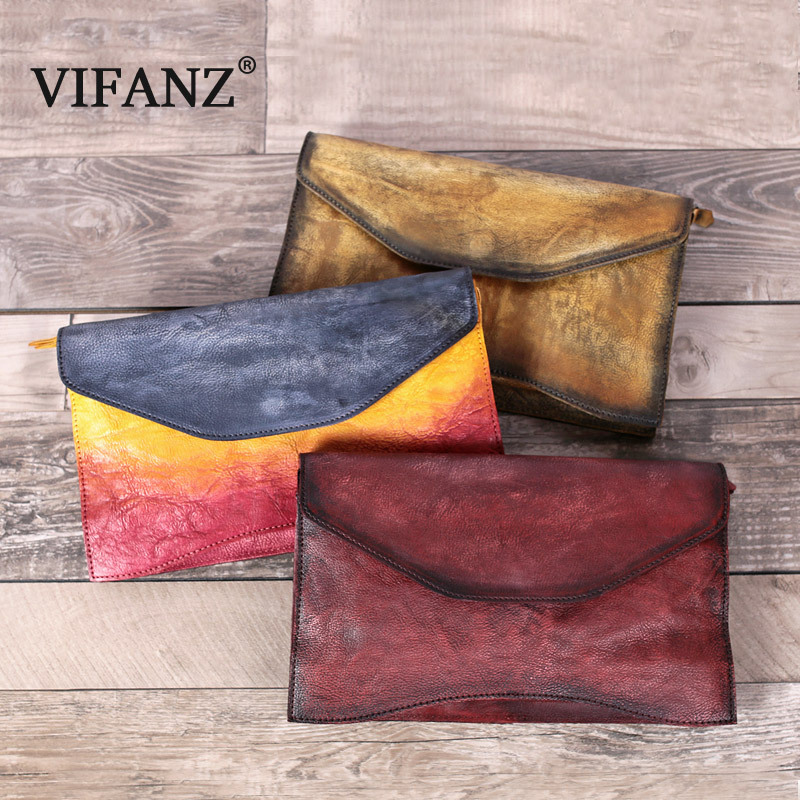 VIFANZ頭層進口牛皮手工擦色做舊手拿包女士牛皮包一件代發 批工廠,批發,進口,代購